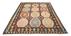 Tappeto Kilim Stilizzato Marrone Scuro Multicolore 175x239 Cm