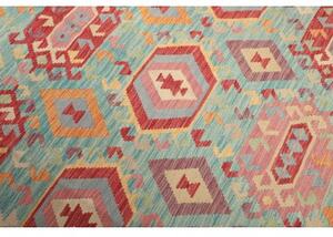 Tappeto Kilim Geometrico Azzurro Rosso Mattone 205x282 Cm