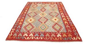 Tappeto Kilim Geometrico Rosso Azzurro 179x244 Cm