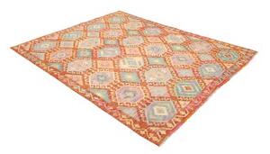 Tappeto Kilim Geometrico Arancione Azzurro 179x233 Cm
