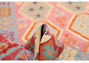 Tappeto Kilim Stilizzato Rosa Azzurro 202x290 Cm