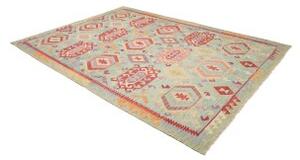 Tappeto Kilim Geometrico Azzurro Rosso Mattone 205x282 Cm