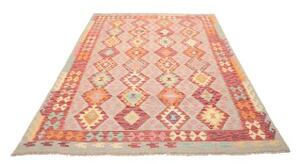 Tappeto Kilim Geometrico Grigio Chiaro Rosso Mattone 177x246 Cm