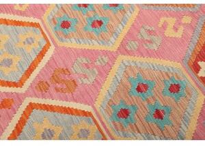 Tappeto Kilim Stilizzato Rosa Azzurro 202x290 Cm