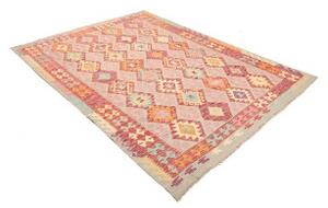 Tappeto Kilim Geometrico Grigio Chiaro Rosso Mattone 177x246 Cm