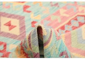 Tappeto Kilim Geometrico Azzurro Rosso Mattone 205x282 Cm