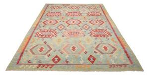 Tappeto Kilim Geometrico Azzurro Rosso Mattone 205x282 Cm