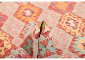 Tappeto Kilim Geometrico Grigio Chiaro Rosso Mattone 177x246 Cm