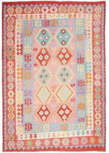 Tappeto Kilim Stilizzato Rosa Azzurro 202x290 Cm