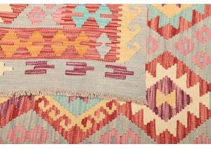 Tappeto Kilim Geometrico Grigio Chiaro Rosso Mattone 177x246 Cm
