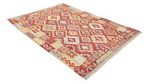 Tappeto Kilim Geometrico Rosso Mattone Azzurro 173x239 Cm