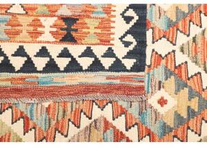 Tappeto Kilim Geometrico Arancione Azzurro 126x180 Cm