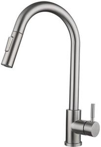 Rubinetto da cucina estensibile con struttura in acciaio, rubinetto telescopico orientabile per acqua calda e fredda - sabbiato - tubo di alimentazione incluso