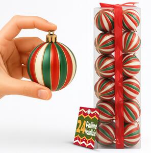 Box 24 Palline di Natale per Albero Sfere Natalizie Bianco Rosso e Verde da 6 cm