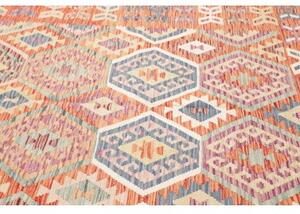 Tappeto Kilim Geometrico Arancione Azzurro 202x302 Cm