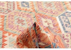 Tappeto Kilim Geometrico Arancione Azzurro 202x302 Cm