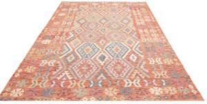 Tappeto Kilim Geometrico Arancione Azzurro 202x302 Cm