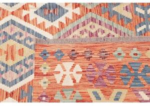 Tappeto Kilim Geometrico Arancione Azzurro 202x302 Cm