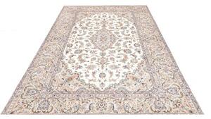 Tappeto Kashan Medaglione Floreale Avorio Blu Ceruleo 195x300 Cm