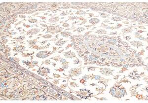 Tappeto Kashan Medaglione Floreale Avorio Blu Ceruleo 195x300 Cm