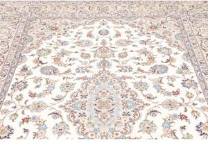 Tappeto Kashan Medaglione Floreale Avorio Blu Ceruleo 195x300 Cm
