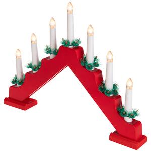 Candelabro Avvento Natalizio Elettrico LED 7 Candele di Natale Colore Rosso