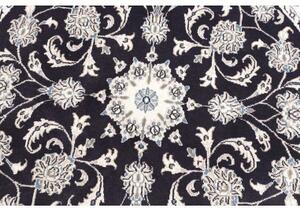 Tappeto Nain Kashmar Medaglione Floreale Blu Scuro Bianco Avorio Rotondo 142x150 Cm