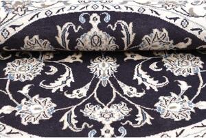 Tappeto Nain Kashmar Medaglione Floreale Blu Scuro Bianco Avorio Rotondo 142x150 Cm