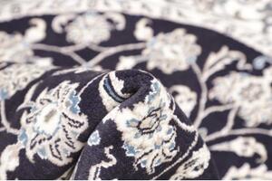 Tappeto Nain Kashmar Medaglione Floreale Blu Scuro Bianco Avorio Rotondo 142x150 Cm
