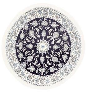 Tappeto Nain Kashmar Medaglione Floreale Blu Scuro Bianco Avorio Rotondo 142x150 Cm