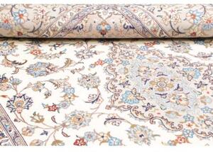 Tappeto Kashan Medaglione Floreale Avorio Blu Ceruleo 195x300 Cm
