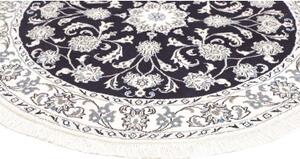 Tappeto Nain Kashmar Medaglione Floreale Blu Scuro Bianco Avorio Rotondo 142x150 Cm