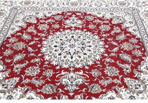 Tappeto Nain Kashmar Medaglione Floreale Rosso Avorio Quadrato 196x193 Cm
