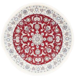 Tappeto Nain Kashmar Medaglione Floreale Rosso Avorio Rotondo 150x150 Cm