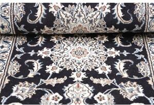 Tappeto Nain Kashmar Medaglione Floreale Blu Scuro Bianco Avorio Corsia 78x305 Cm