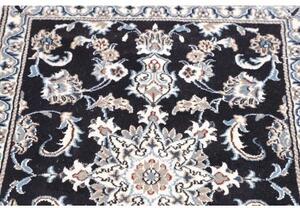 Tappeto Nain Kashmar Medaglione Floreale Blu Scuro Bianco Avorio Corsia 78x305 Cm