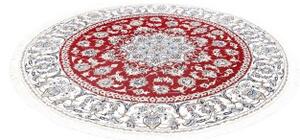 Tappeto Nain Kashmar Medaglione Floreale Rosso Bianco Avorio Rotondo 195x195 Cm