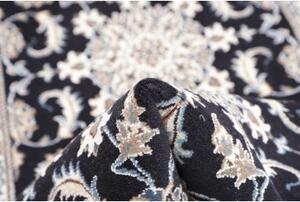 Tappeto Nain Kashmar Medaglione Floreale Blu Scuro Bianco Avorio Corsia 78x305 Cm
