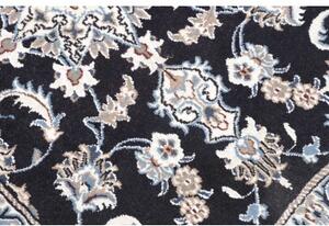 Tappeto Nain Kashmar Medaglione Floreale Blu Scuro Bianco Avorio Corsia 78x305 Cm