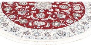 Tappeto Nain Kashmar Medaglione Floreale Rosso Avorio Rotondo 150x150 Cm