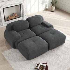 Divano a due posti, colore grigio, modello componibile ad angolo, senza struttura, combinabile come divano lineare con chaise longue, dimensioni 208x178x70 cm, imbottitura in schiuma ad alta densità (32D)