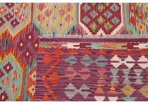 Tappeto Kilim Geometrico Rosso Porpora Multicolore 254x346 Cm