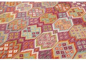 Tappeto Kilim Geometrico Rosso Porpora Multicolore 254x346 Cm