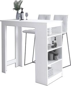 Bureau bar elegante bianco con 4 ripiani per case moderne e sgabelli da bar