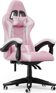 Bigzzia Sedia da gioco ergonomica - Sedie da gioco con cuscino lombare + poggiatesta Sedia da gioco Sedia da ufficio regolabile in altezza Sedia da computer per adulti Ragazza Ragazzo - Rosa Bianca