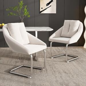 Sedie da pranzo in velluto Sweiko, set di 2, con cuscino, sedute per soggiorno e camera da letto, gambe curve, beige