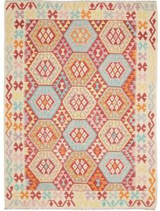 Tappeto Kilim Geometrico Rosso Avorio 175x233 Cm
