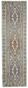 Tappeto Kilim Geometrico Verde Acqua Grigio Tortora Corsia 84x295 Cm