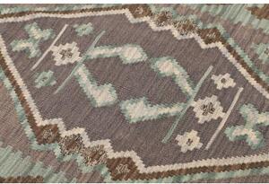 Tappeto Kilim Geometrico Verde Acqua Grigio Tortora Corsia 84x295 Cm