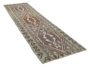 Tappeto Kilim Geometrico Verde Acqua Grigio Tortora Corsia 84x295 Cm
